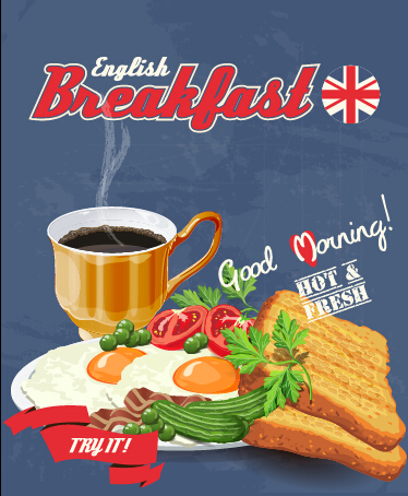 Vector retro breakfast poster design graphic 02