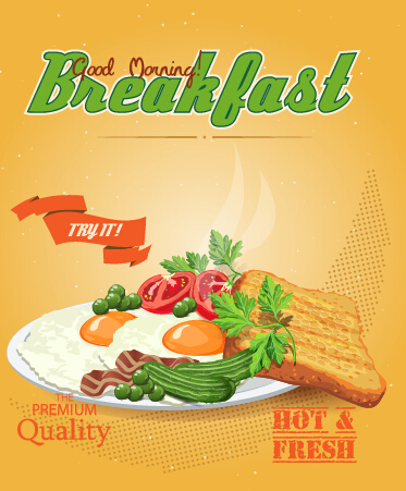 Vector retro breakfast poster design graphic 03