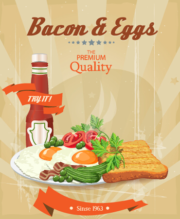 Vector retro breakfast poster design graphic 04