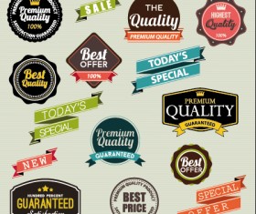 Vintage labels with stickers and ribbons vector graphics 01