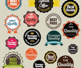 Vintage labels with stickers and ribbons vector graphics 03