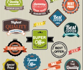 Vintage labels with stickers and ribbons vector graphics 05