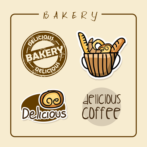 Vintage bakery with coffee labels vector graphics