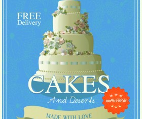 Vintage birthday cake background art vector 01