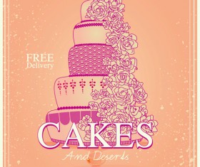 Vintage birthday cake background art vector 02