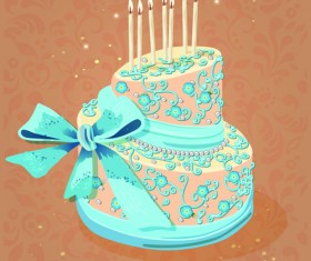 Vintage birthday cake background art vector 03