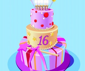 Vintage birthday cake background art vector 05