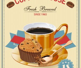 Vintage style coffee house poster vector material