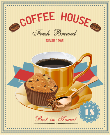 Vintage style coffee house poster vector material