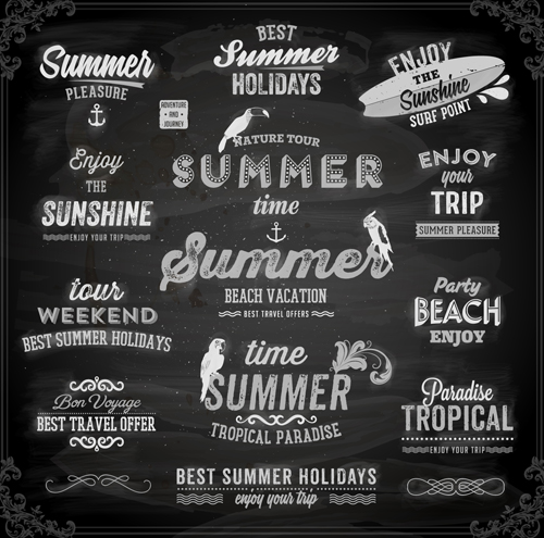 Vintage summer logos with ornaments design vector 01