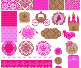 Wedding labels with seamless pattern vector 01