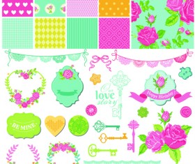 Wedding labels with seamless pattern vector 03