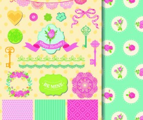 Wedding labels with seamless pattern vector 04