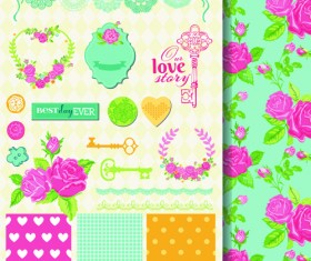 Wedding labels with seamless pattern vector 05