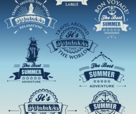 White with dark blue summer travel labels vector 01