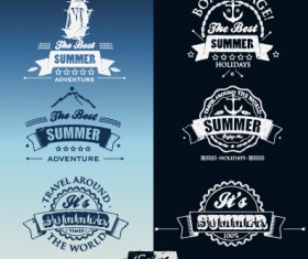 White with dark blue summer travel labels vector 02