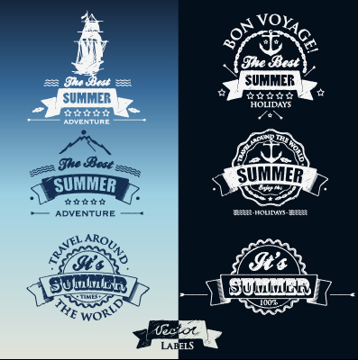 White with dark blue summer travel labels vector 02