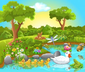 Wild animal and natural scenery design vector set 01