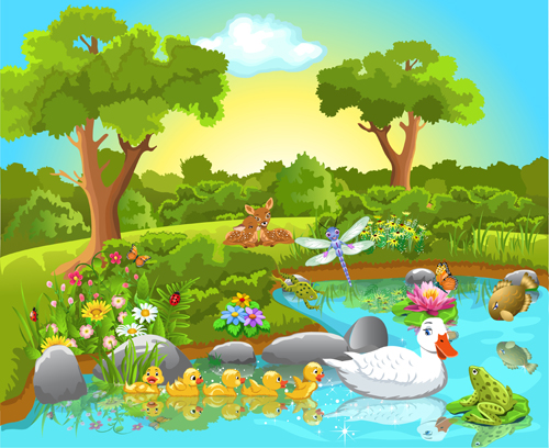 Wild animal and natural scenery design vector set 01 free download
