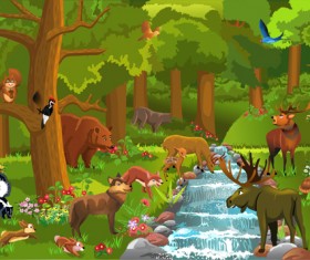 Wild animal and natural scenery design vector set 02