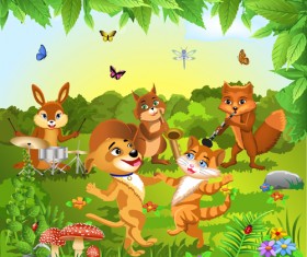 Wild animal and natural scenery design vector set 03
