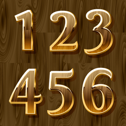 Wooden golden numeric graphic vector 01