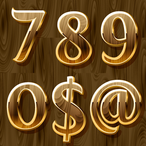 Wooden golden numeric graphic vector 02