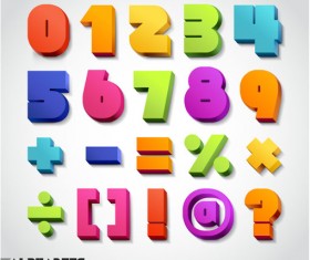 3D colored numbers and symbols vector material