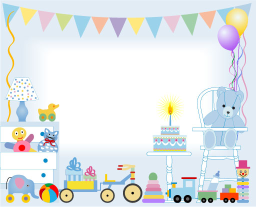 Birthday cake and toys baby card vector free download