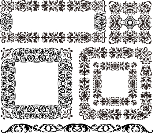Black floral border with frames vector material