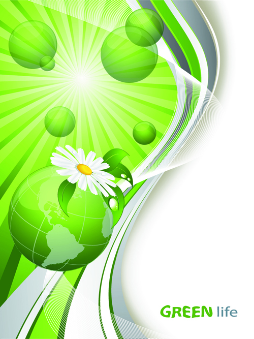 Bright green background with flower vector 01
