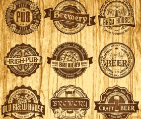 Brown retro beer labels vector
