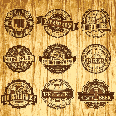 Download Brown retro beer labels vector free download
