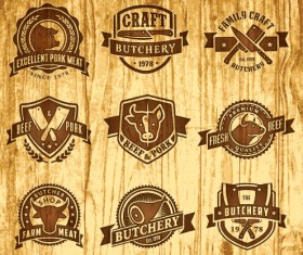Brown retro butchery labels vector