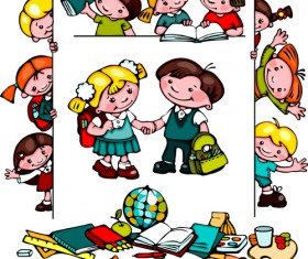 Cartoon school children cute design vector 02