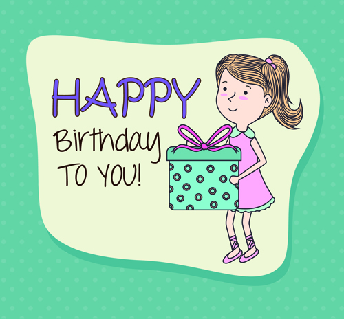 Cartoon style Happy Birthday greeting card template 05