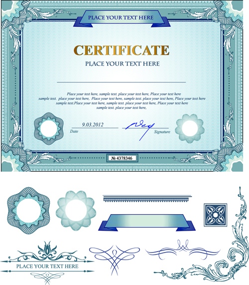 Certificates template with ornament kit vector 02