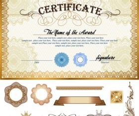 Certificates template with ornament kit vector 03