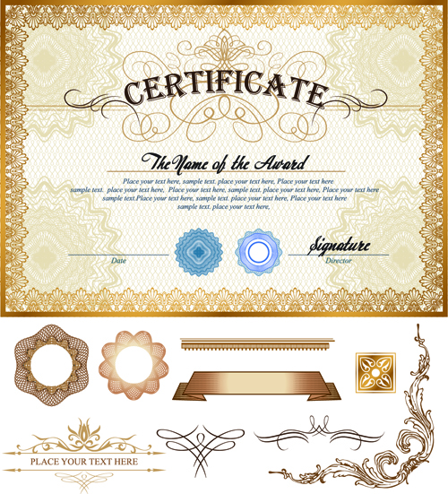 Certificates template with ornament kit vector 03