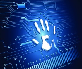 Circuit board with handprint tech background vector
