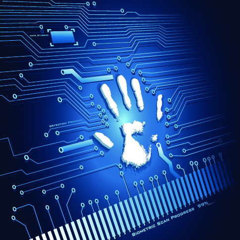 Circuit board with handprint tech background vector