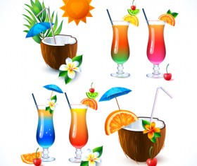Coconut and cocktails vector graphics 01