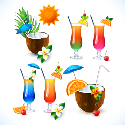 Coconut and cocktails vector graphics 01