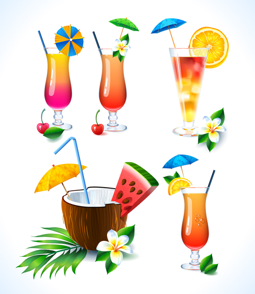 Coconut and cocktails vector graphics 02