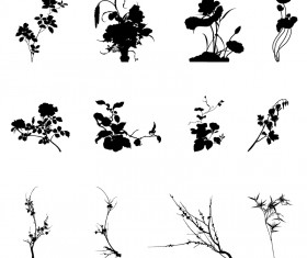 Commonly plants silhouettes vector graphics 01