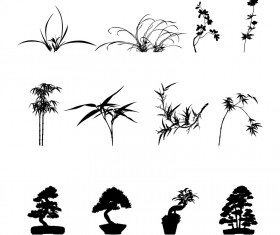 Commonly plants silhouettes vector graphics 02