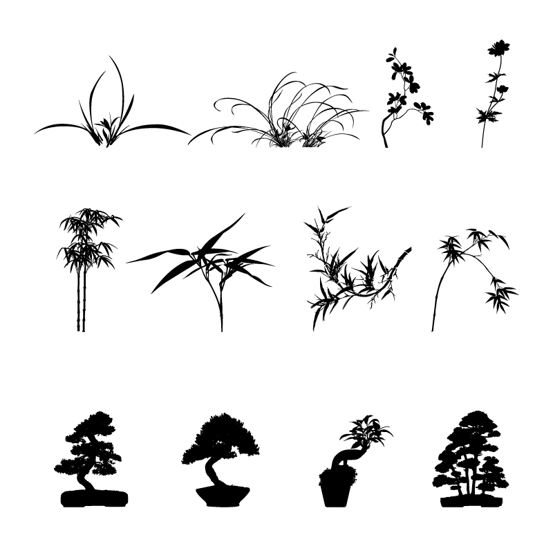 Commonly plants silhouettes vector graphics 02