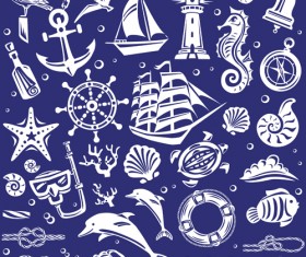 Creative marine elements vector pattern material 01