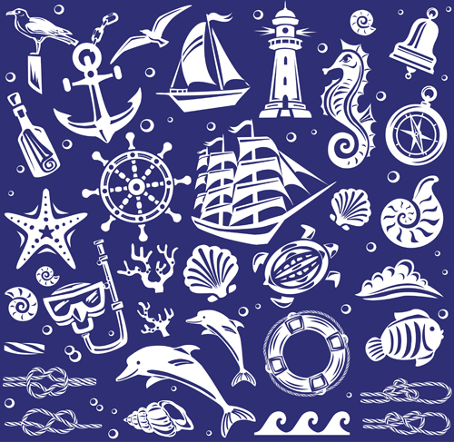 Creative marine elements vector pattern material 01