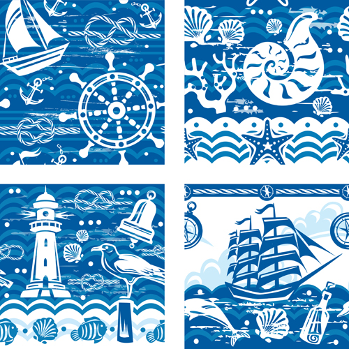Creative marine elements vector pattern material 04